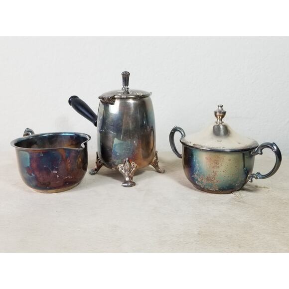 Sheridan Silverplate Sugar Bowl Creamer Coffee Pourer Vintage Collectible - Picture 6 of 15